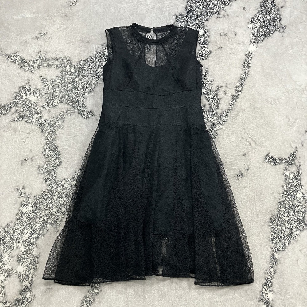 Carven Black Sleeveless Mesh Overlay Pocket Dress Womens Size EU 38 US 6